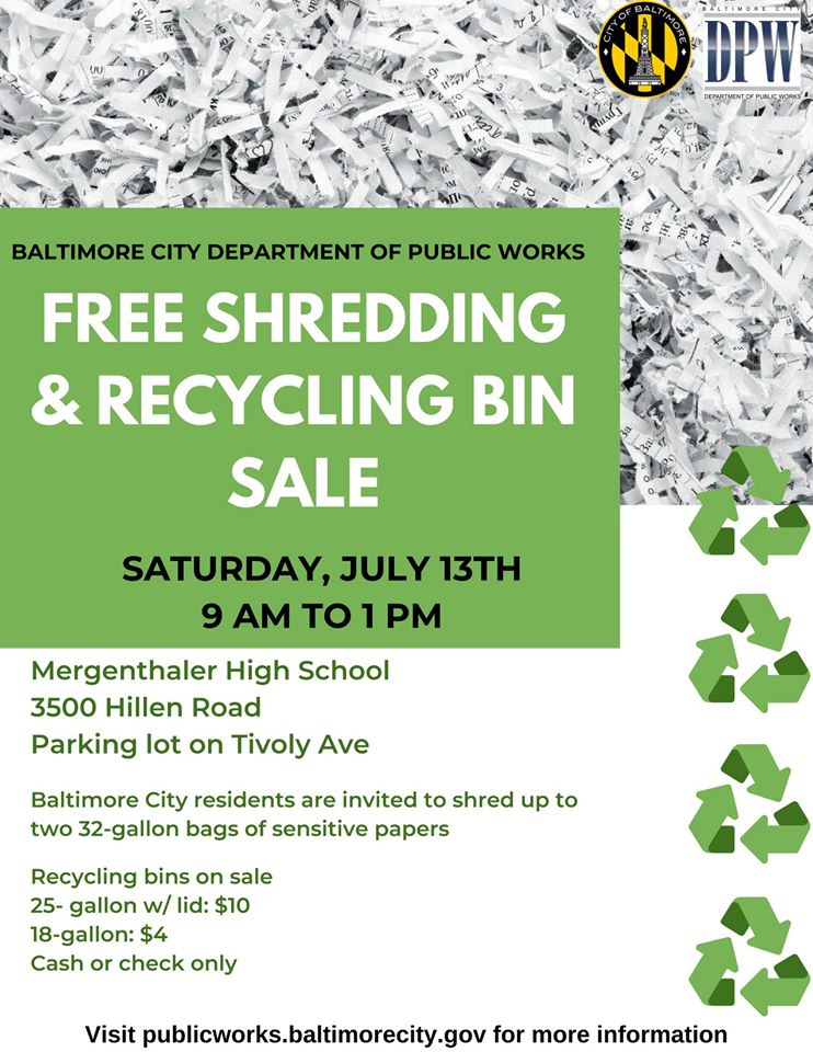 Paper Shredding and Recycling Bin Sale Baltimore City Department of